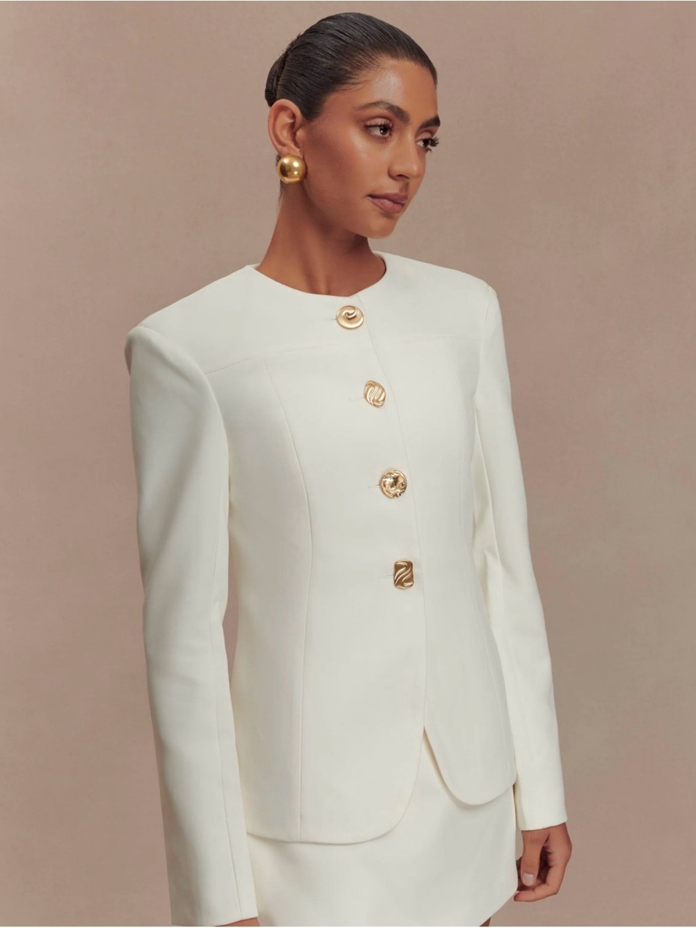 Meshki Ivory Structured Blazer with Gold Buttons